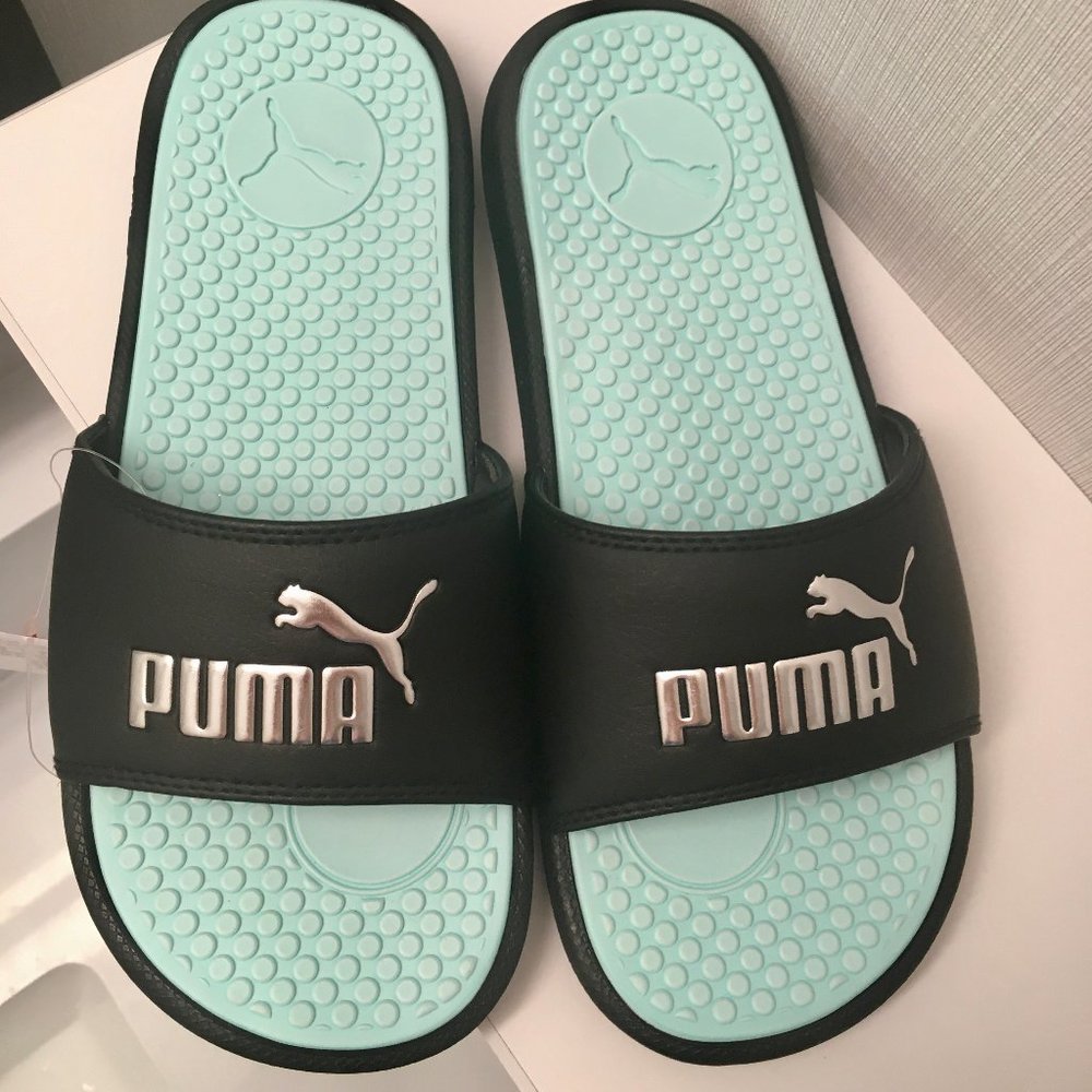 NWT Puma Sport Slides Black/Teal Size 7